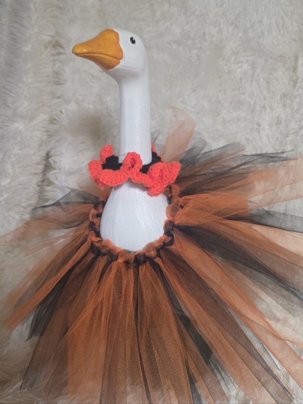 19" Handmade Orange and Black Tulle Tutu with Crochet Collar